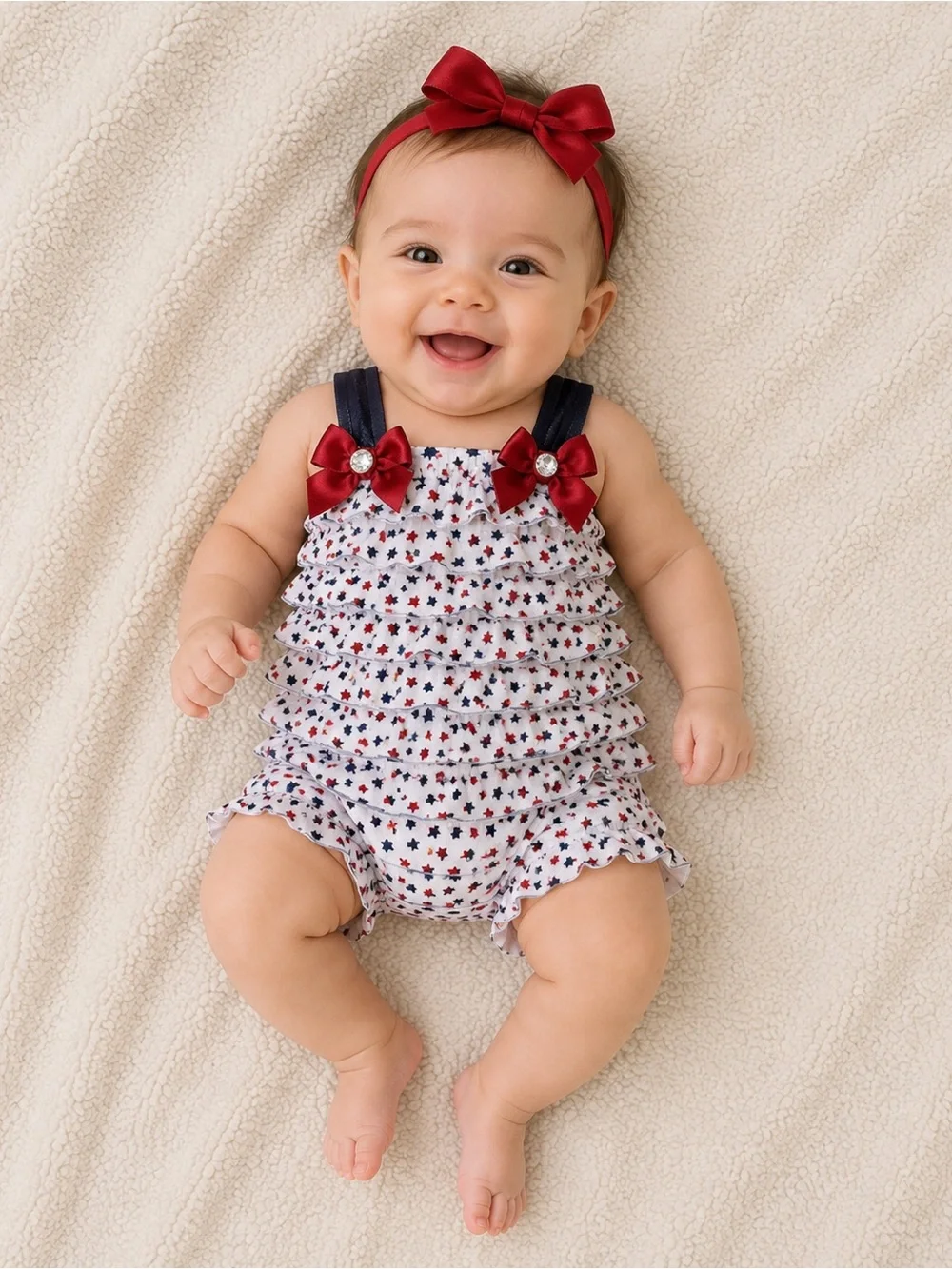 3 MTH Little Lass Red, 4th of July Ruffle Romper